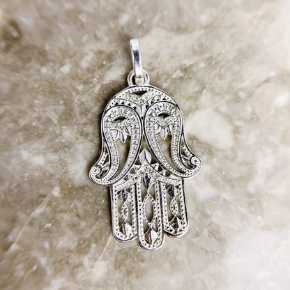 Damen-Charm-Anhänger Hand der Fatima Schutz V aus Sterlingsilber