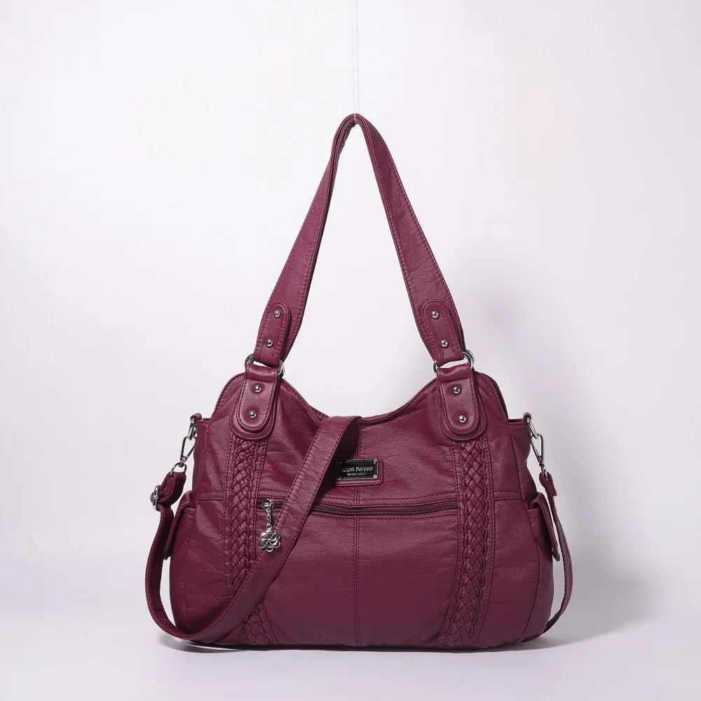 Damen-Schultertasche Aus PU-Leder Mit Reißverschluss Und Innenfächern Großes Stauraumvolumen