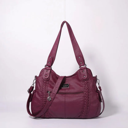 Damen-Schultertasche Aus PU-Leder Mit Reißverschluss Und Innenfächern Großes Stauraumvolumen
