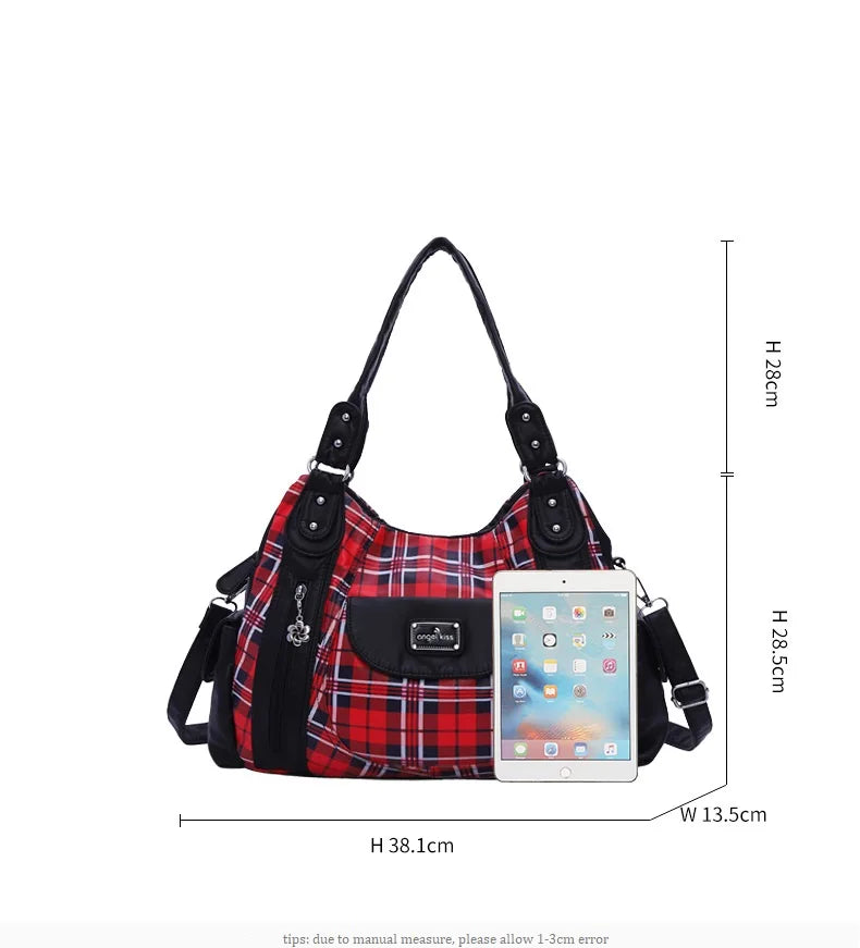 Damen-Handtasche Große Kapazität Kariertes Muster Schultertasche mit Reißverschluss Alltagstauglich