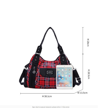 Damen-Handtasche Große Kapazität Kariertes Muster Schultertasche mit Reißverschluss Alltagstauglich