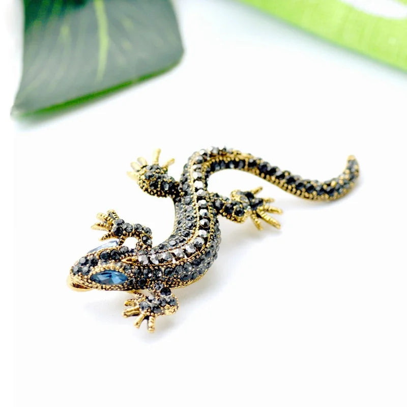 Brosche Eidechse Gecko Strass Vintage Metall Kleidung Party Damen