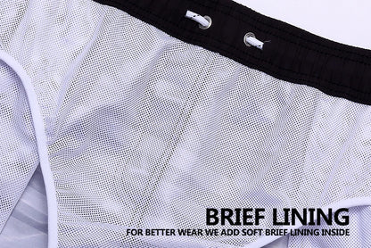 Herren-Badeshorts aus Polyester mit abnehmbarem Polster und niedrigem Bund – ideal für den Sommer.