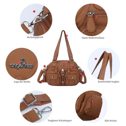 Damen-Schultertasche aus PU-Leder in kompakter Bauweise mit Angenehmer Haptik und Mehrfachfächern