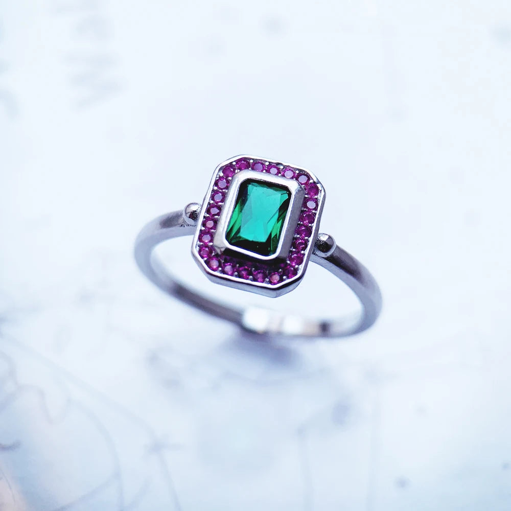 Damen-Ring rot grüne Steine personalisiert Frühling aus Sterlingsilber