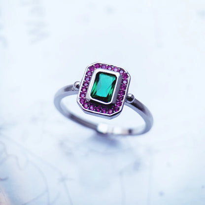 Damen-Ring rot grüne Steine personalisiert Frühling aus Sterlingsilber