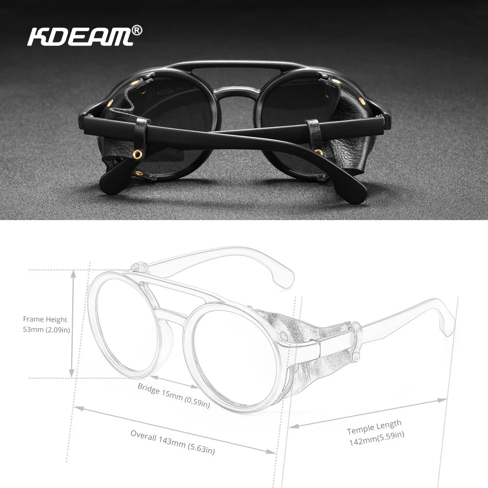 Sonnenbrille rund Vintage Leder-Schild Twin-Bridge polarisiert Herren Damen