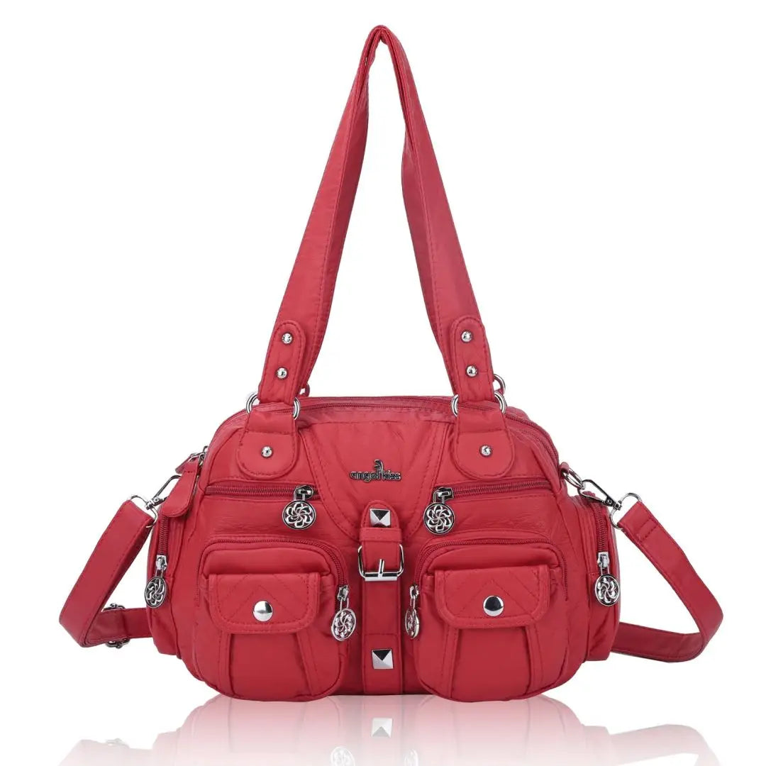 Damen-Schultertasche aus PU-Leder in kompakter Bauweise mit Angenehmer Haptik und Mehrfachfächern