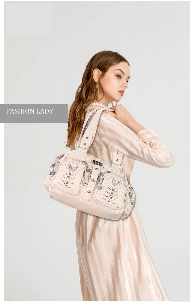 Damen-Satchel-Handtasche aus PU-Leder mit Reißverschluss und viel Stauraum für Alltag und Freizeit