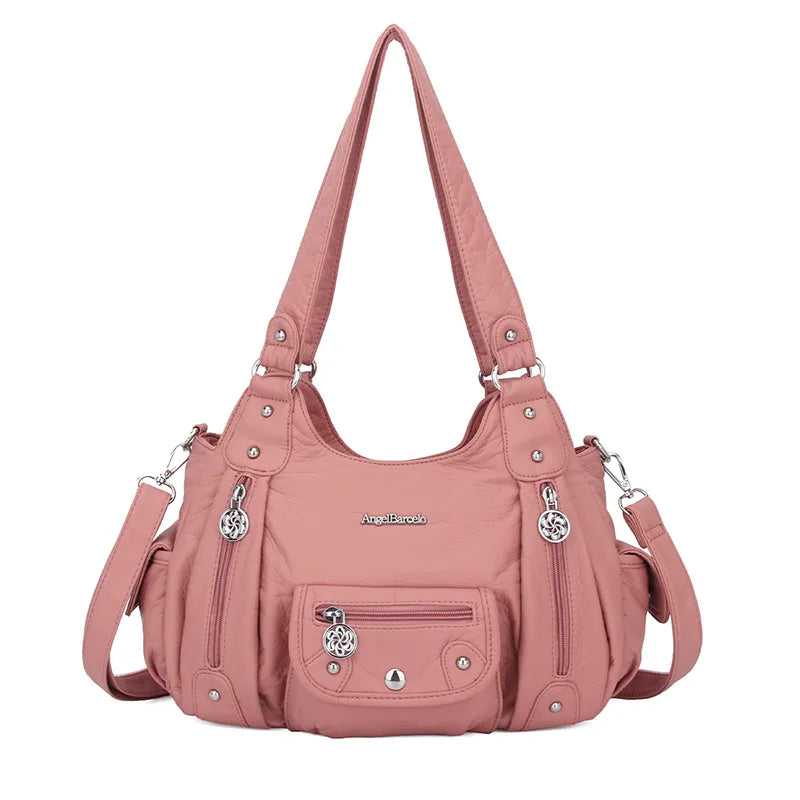 Damen-Schultertasche aus PU-Leder mit Reißverschluss und Mehrfachfächern Kompakter Alltagsbegleiter