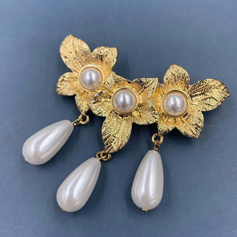 Brosche Gold Perle Stern Mond Tulpe Ginkgo Retro Exquisit Damen