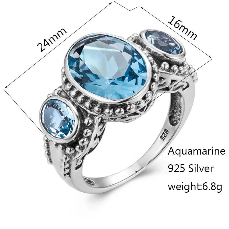 Damen-Ring aus Sterlingsilber 925 mit Aquamarin in Vintage-Ovalfassung mit Zackenfassung