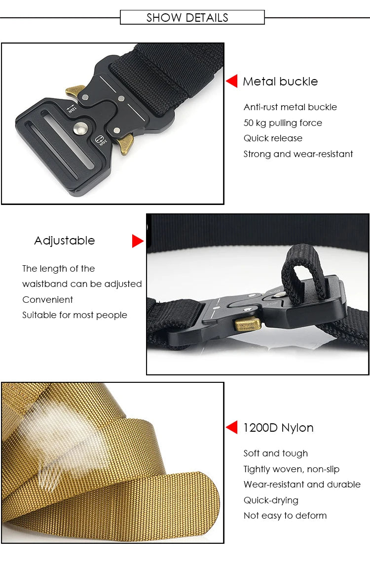 Herren-Taktischer Gürtel aus Nylon Verstellbar Mit Korrosionsbeständiger Schnalle 4,3 cm Breite