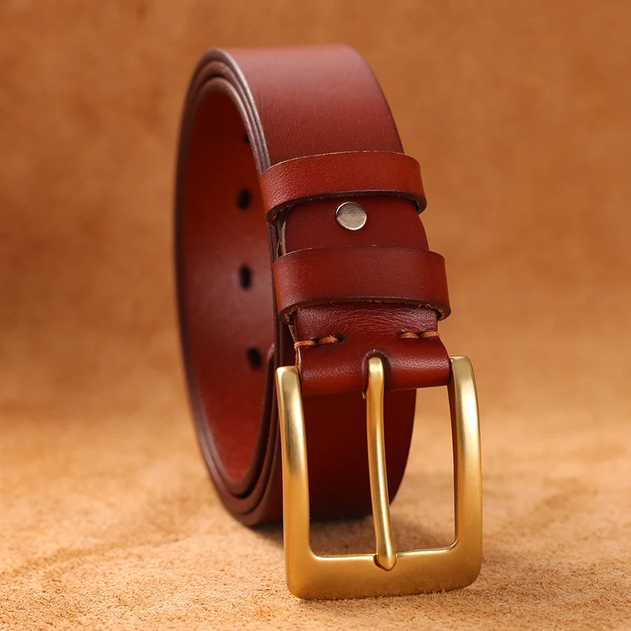 Herren Echtleder-Gürtel Messing-Stiftschnalle Kupfer 3,5 cm Rindsleder Jeans