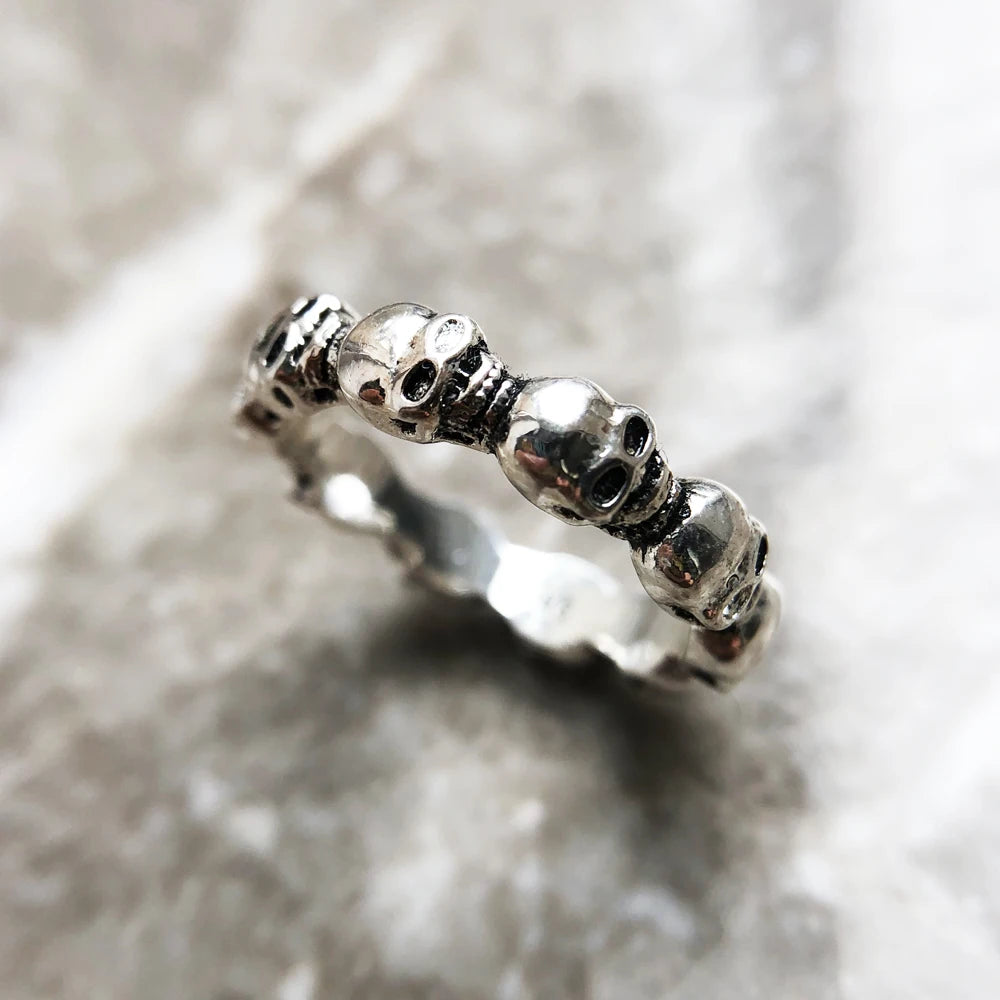 Damen-Bandring Totenköpfe Rebel Street Vintage aus Sterlingsilber