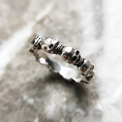 Damen-Bandring Totenköpfe Rebel Street Vintage aus Sterlingsilber