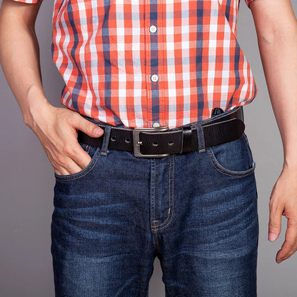 Herren Breiter Echtleder-Gürtel 4 cm Legierungs-Schnalle Rindsleder Luxus Casual