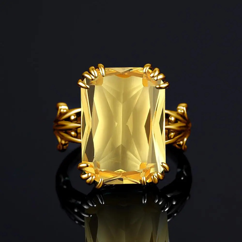Damen-Ring aus 925er Silber mit großem rechteckigem Citrinstein für eleganten Alltagslook