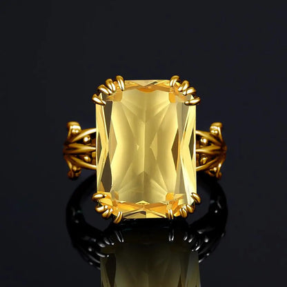 Damen-Ring aus 925er Silber mit großem rechteckigem Citrinstein für eleganten Alltagslook