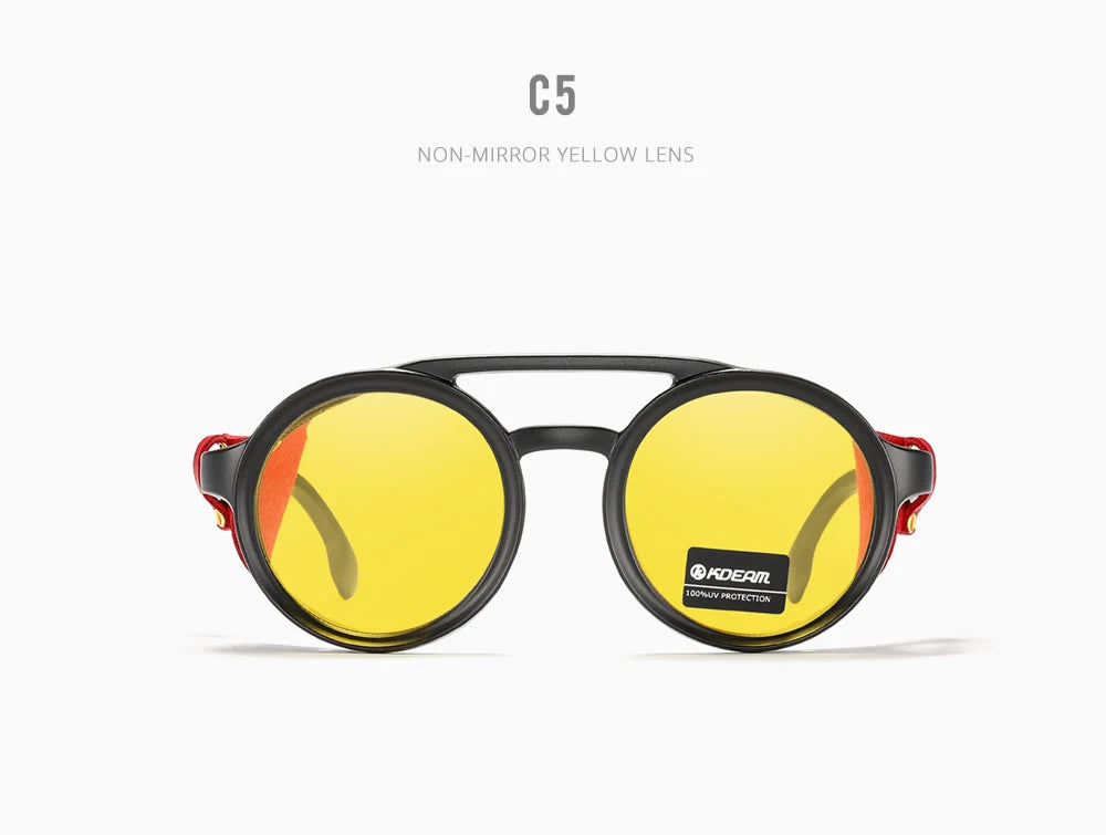 Sonnenbrille rund Vintage Leder-Schild Twin-Bridge polarisiert Herren Damen