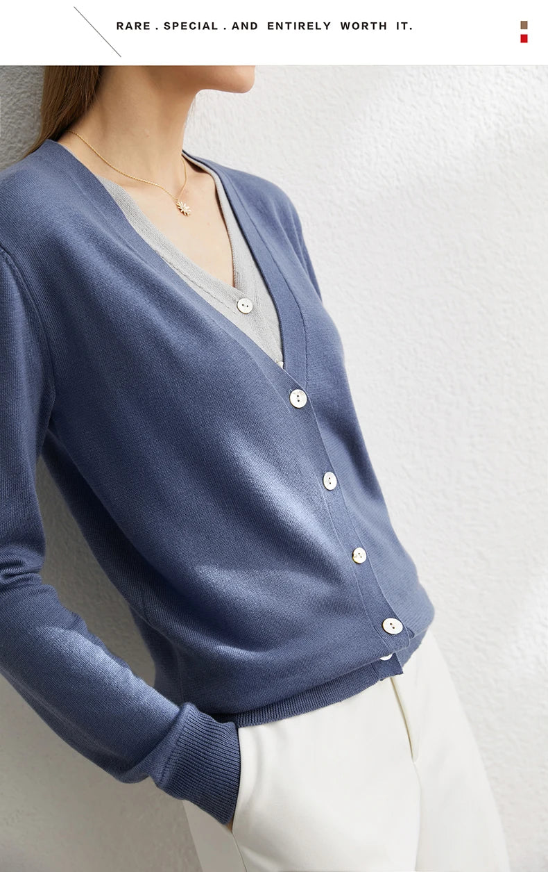 Damen-Strickjacke V-Ausschnitt dünn locker Patchwork Sommer