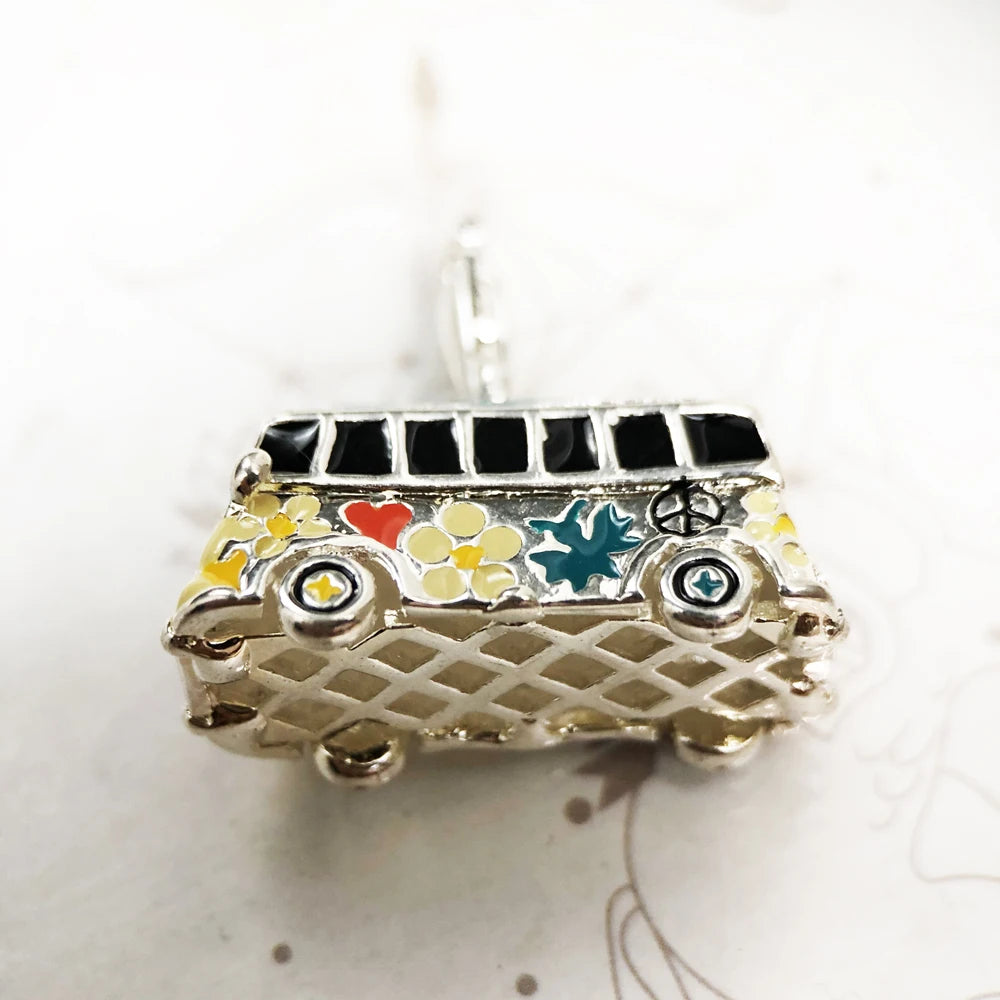Damen-Charm-Anhänger Friedensbus bunt Vintage II aus Sterlingsilber
