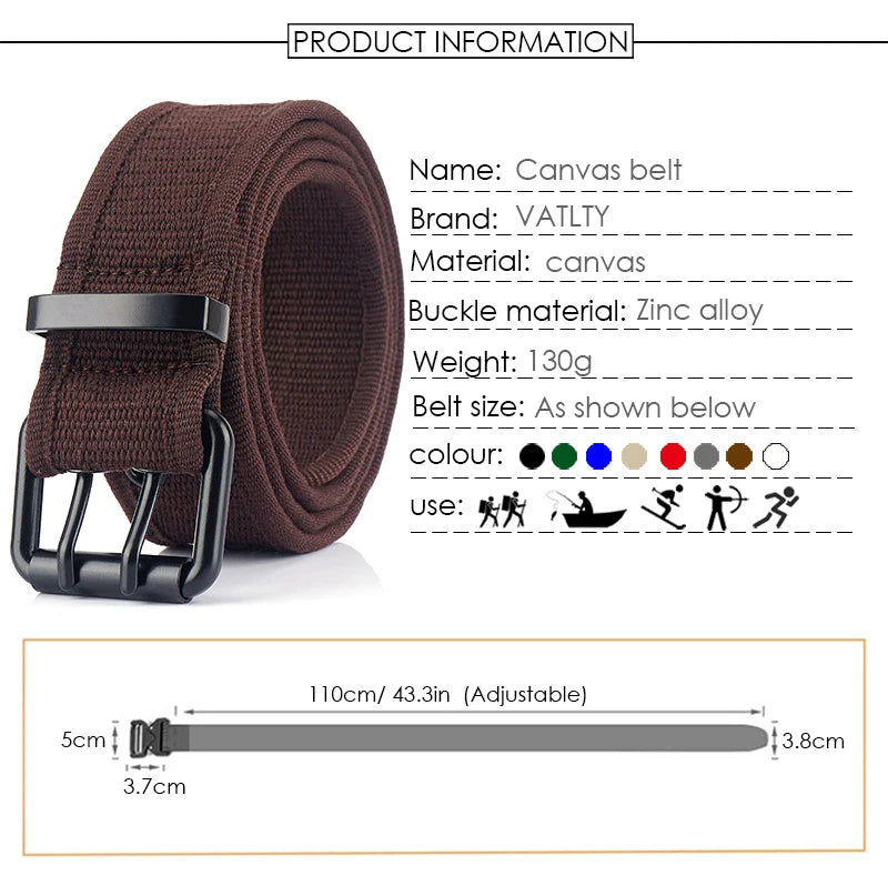 Herren-Gürtel aus Canvas mit 3,8 cm Breite - Geeignet für Wanderungen im Freien, Langlebig