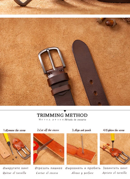 Herren Echtleder-Gürtel Vintage Cowboy-Stil 3,8 cm Rindsleder Braun Luxus Designer