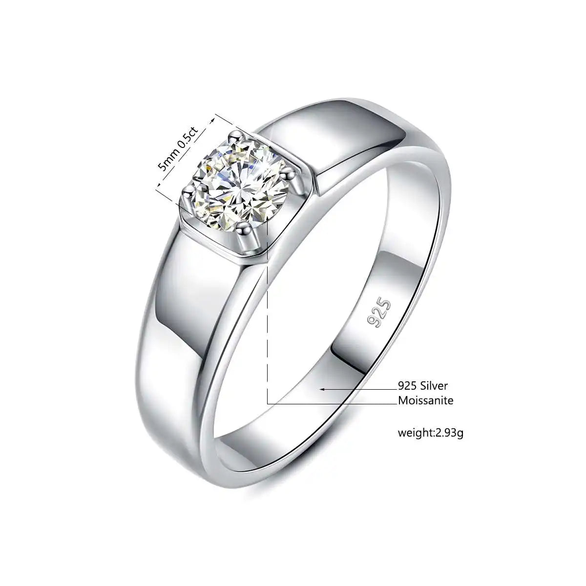 Herren-Ring aus Moissanit mit 0,5 Karat Exzellenter Schliff und Zertifikat für Verlobung