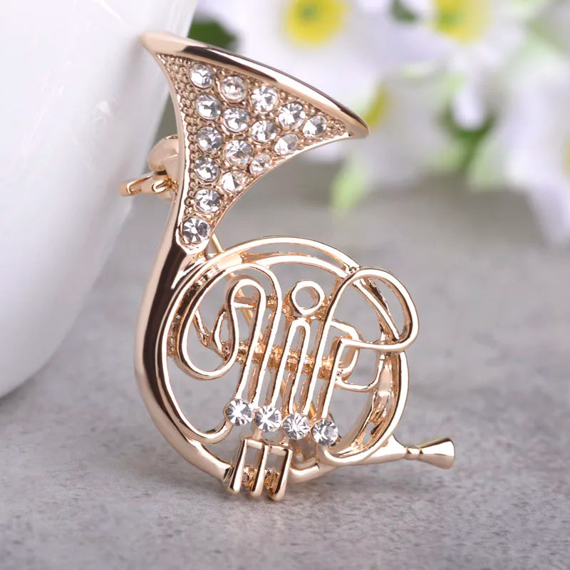 Brosche Trompete Musik Kristall Gold Hijab Korsage Damen