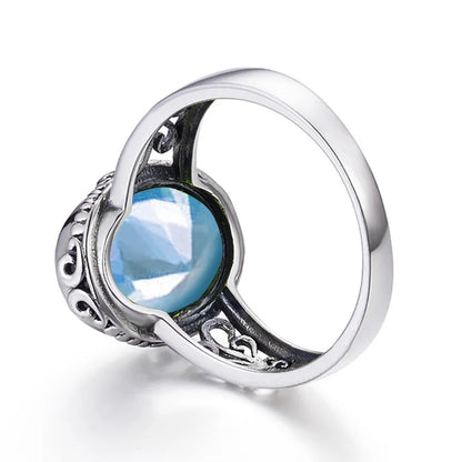 Damen-Ring Mit Aquamarin Stein 10x14mm Aus 925er Sterlingsilber Hypoallergen Schmuck Geschenk