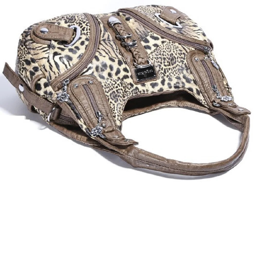 Damen-Schultertasche Leopardenmuster mit Vintage-Charme und Top-Handle-Design für Alltag