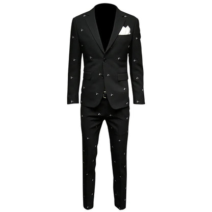 Eleganter Herrenanzug aus 70% Wolle, einreihig, schmal geschnitten mit Weste und Hose in tiefem Blau – ideal für formelle Anlässe und Hochzeiten.