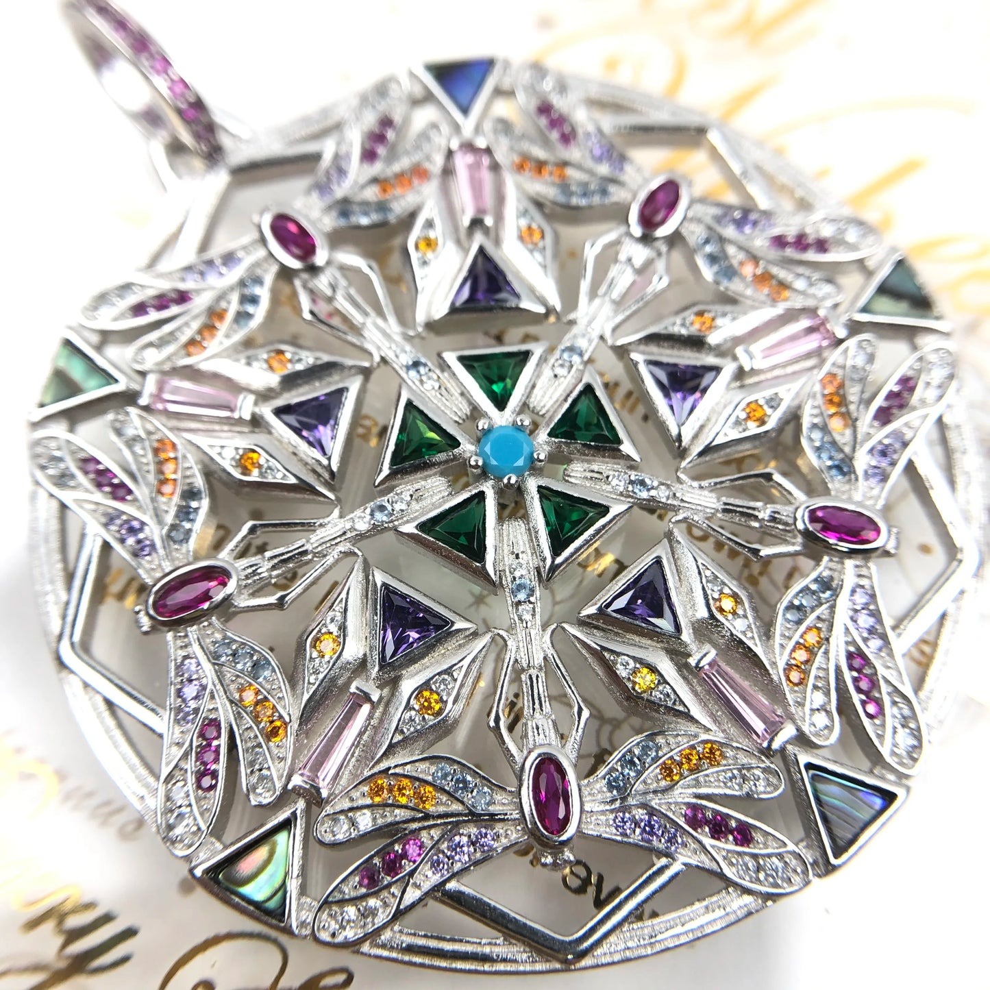 Damen-Charm-Anhänger Kaleidoskop Libelle Magie Frühling aus Sterlingsilber