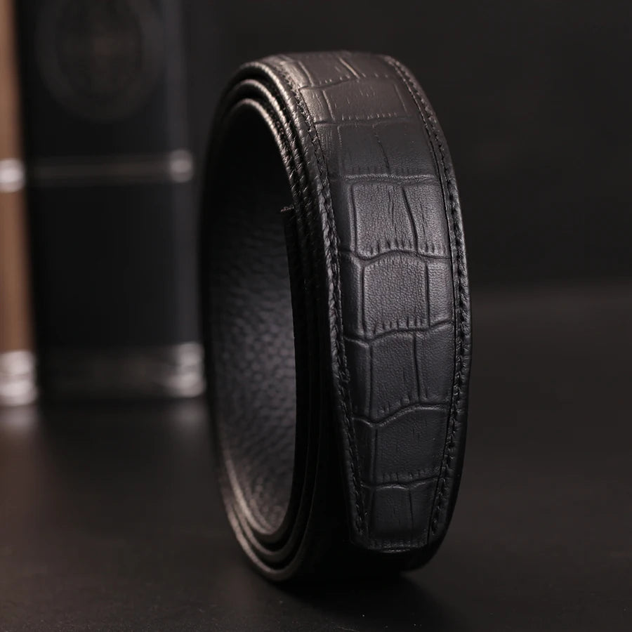 Herren Echtleder-Gürtel Automatik-Schnalle Schwarz 3,5 cm Verstellbar Rindsleder