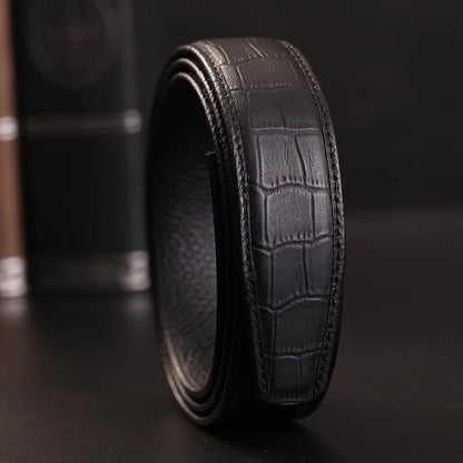 Herren Echtleder-Gürtel Automatik-Schnalle Schwarz 3,5 cm Verstellbar Rindsleder