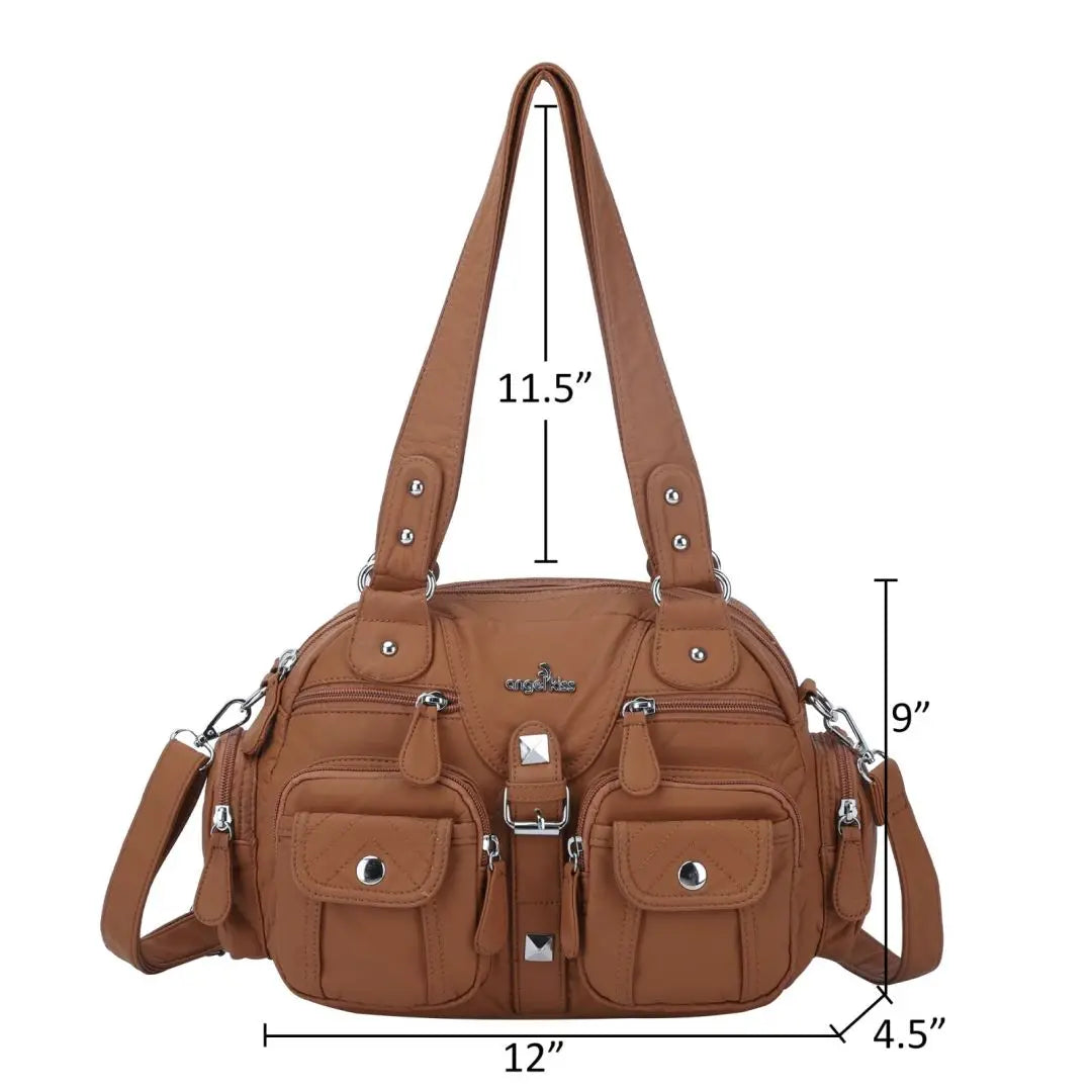 Damen-Schultertasche aus PU-Leder in kompakter Bauweise mit Angenehmer Haptik und Mehrfachfächern