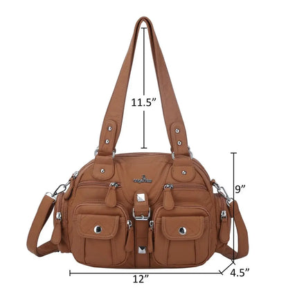 Damen-Schultertasche aus PU-Leder in kompakter Bauweise mit Angenehmer Haptik und Mehrfachfächern