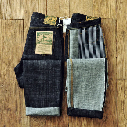 Herren Jeans im Vintage-Stil aus Selvedge Raw Denim mit Silber-überzogenen Knöpfen