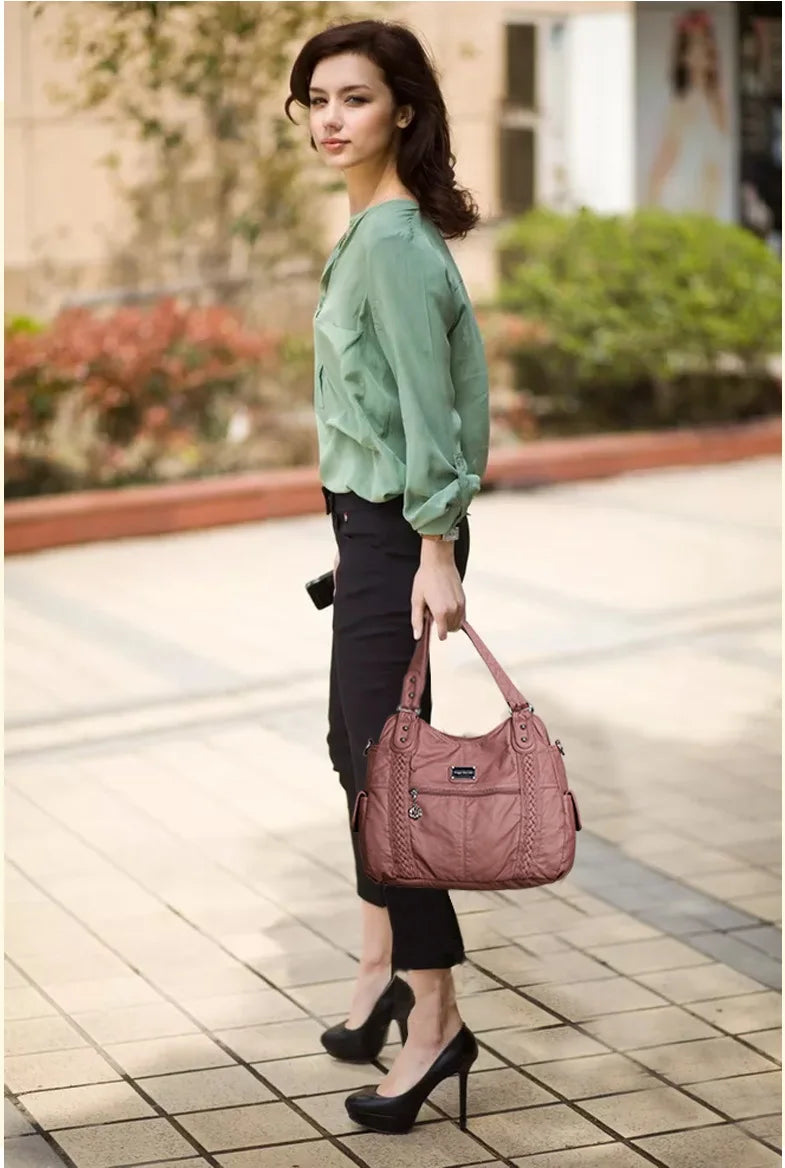 Damen-Schultertasche Aus PU-Leder Mit Reißverschluss Und Innenfächern Großes Stauraumvolumen