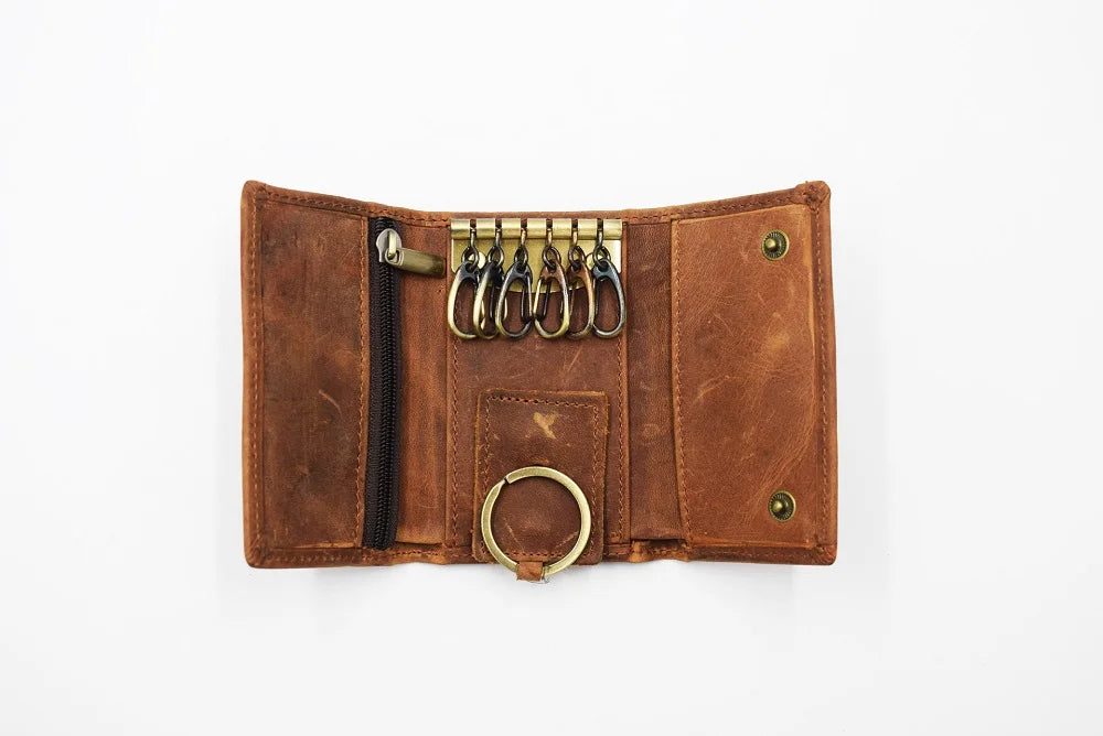 Unisex-Schlüsselmappe Multifunktionaler Organizer aus echtem Rindsleder Kompakt und Praktisch