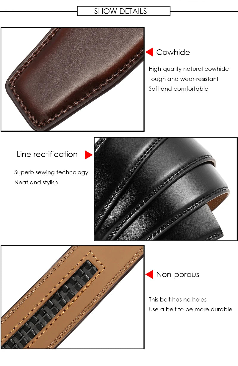 Herren-Gürtel aus Rindsleder mit automatischer Metallschnalle, 31 mm Breite, braun