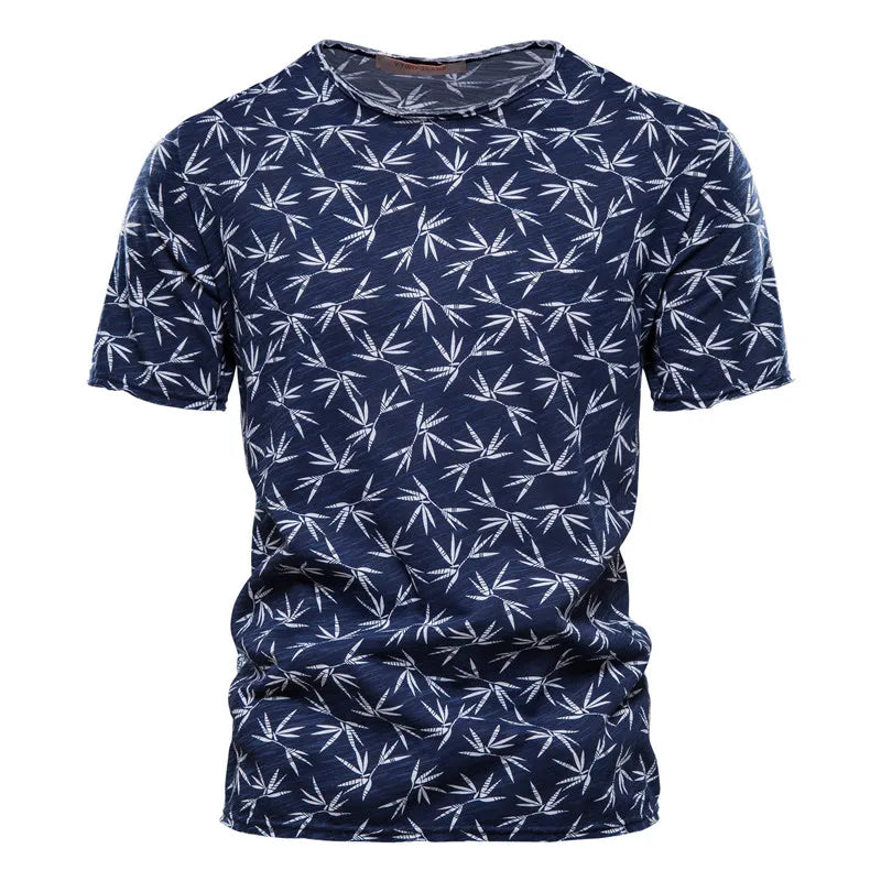 Herren T-Shirt im Hawaii-Stil aus 100 Prozent Baumwolle mit Oansatz Druck