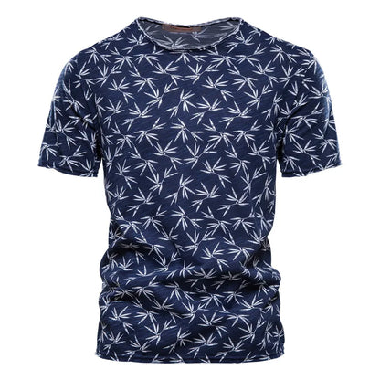 Herren T-Shirt im Hawaii-Stil aus 100 Prozent Baumwolle mit Oansatz Druck