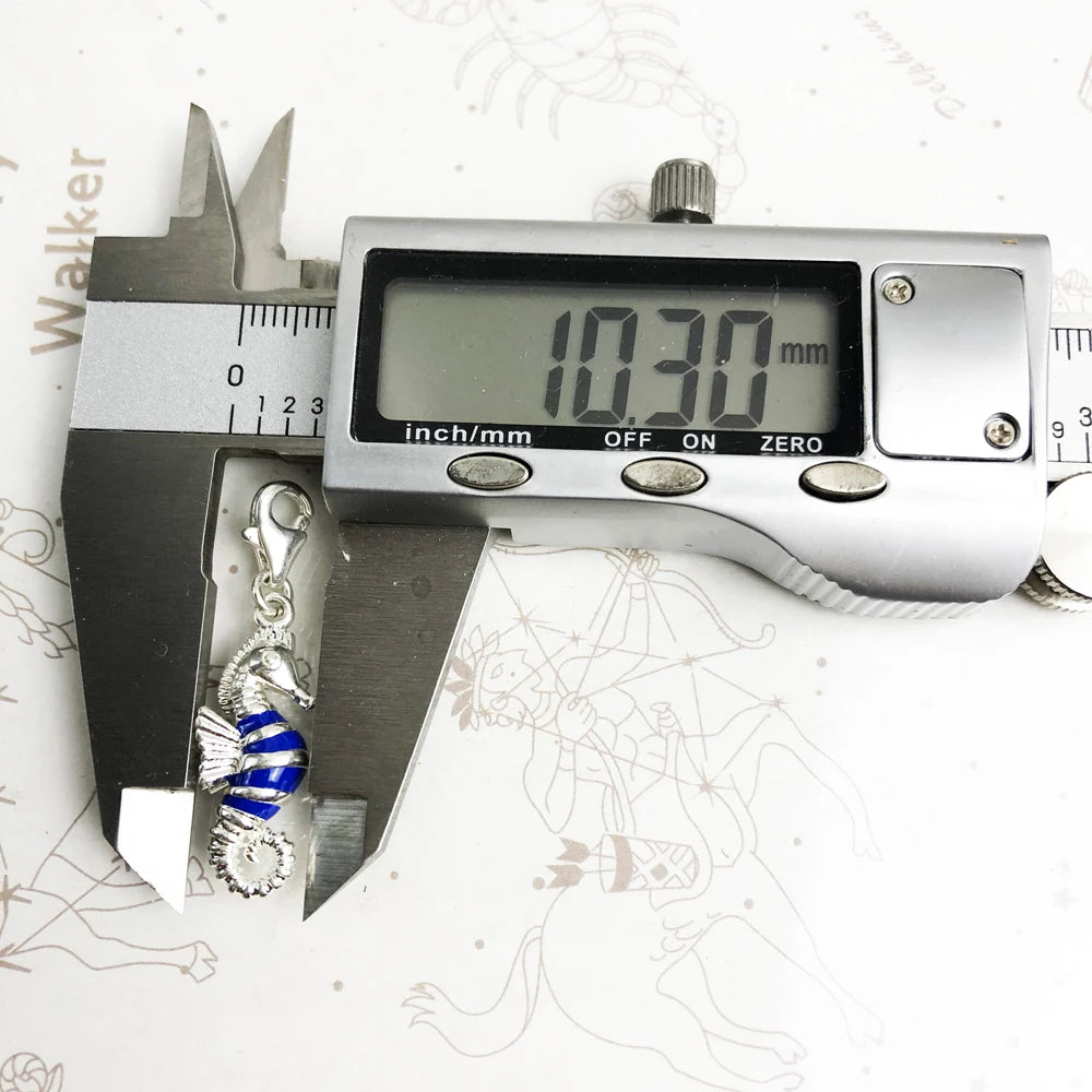 Damen-Charm-Anhänger Seepferdchen Emaille tropisch DIY aus Sterlingsilber