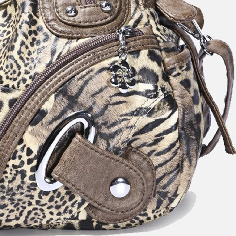 Damen-Schultertasche Leopardenmuster Top-Handle Design für Alltag mit großer Kapazität