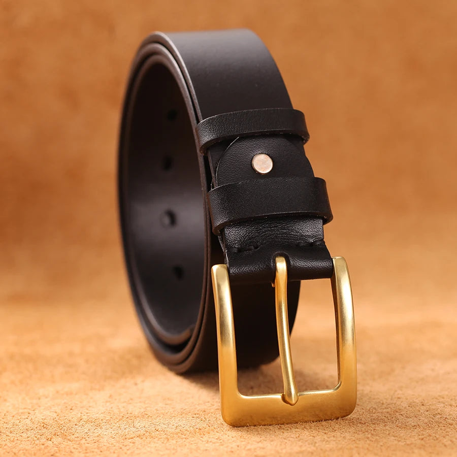 Herren Echtleder-Gürtel Messing-Stiftschnalle Kupfer 3,5 cm Rindsleder Jeans