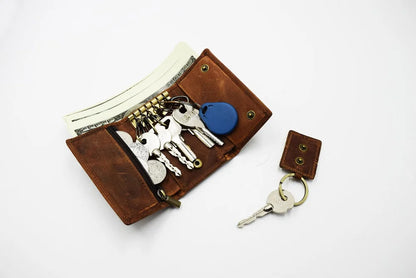 Unisex-Schlüsselmappe Multifunktionaler Organizer aus echtem Rindsleder Kompakt und Praktisch
