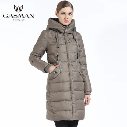 Lange Damen-Daunenjacke mit Kapuze – warme Winterparka für modische Frauen