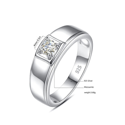 Herren-Verlobungsring aus Sterling Silber 925 mit Moissanit Stein 0,4 Karat Zertifiziert